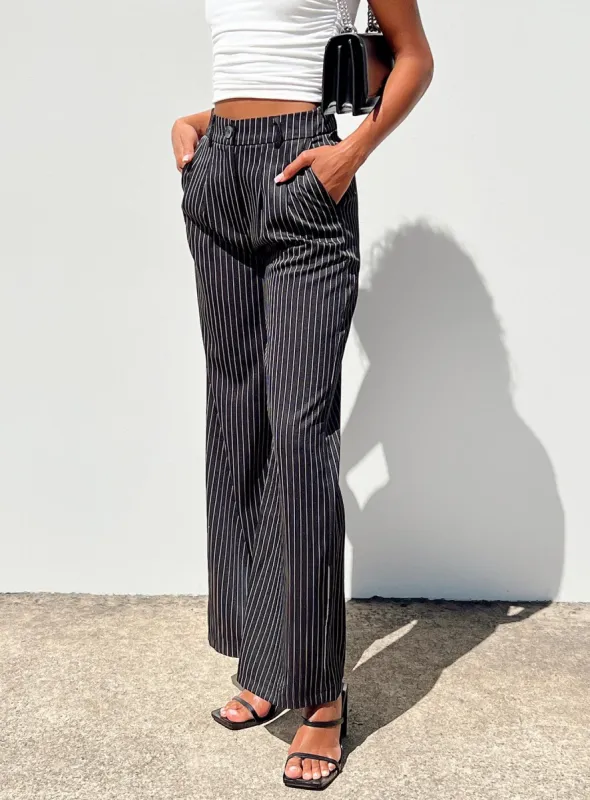 Archer Pants Pinstripe Black sold by Princess Polly