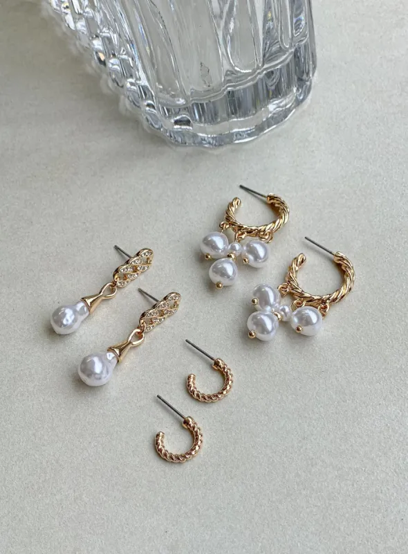 Pennard Pearl Earring Pack Gold / White sold by Princess Polly