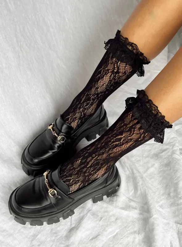 Liani Ruffle Socks Black sold by Princess Polly