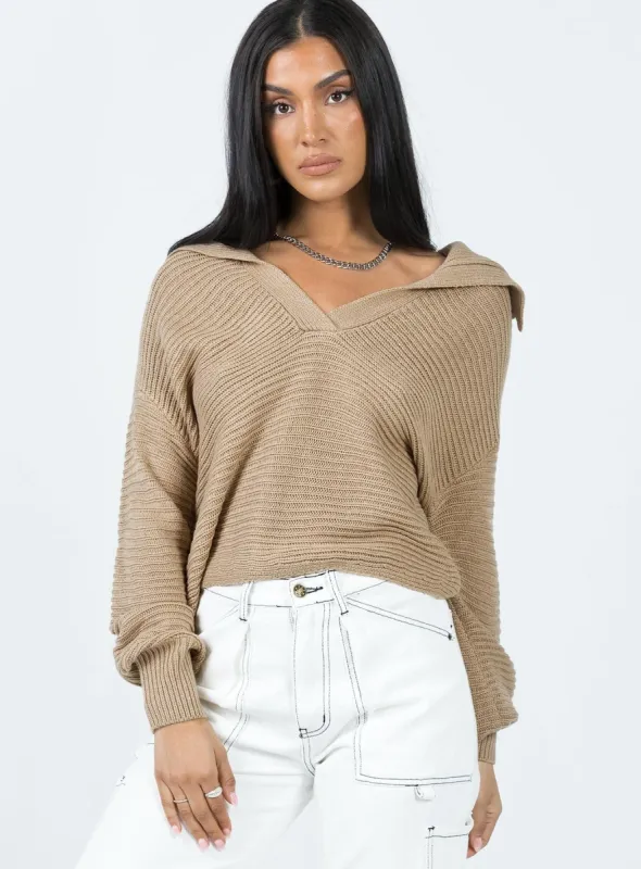 Brihni Oversized Knit Sweater Beige sold by Princess Polly