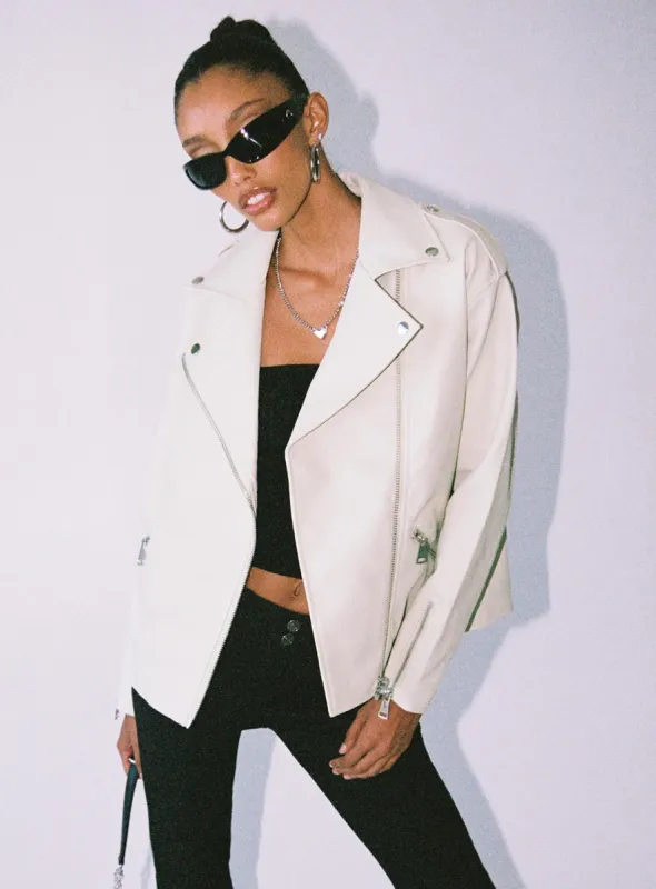 Auburn Faux Leather Jacket Cream sold by Princess Polly