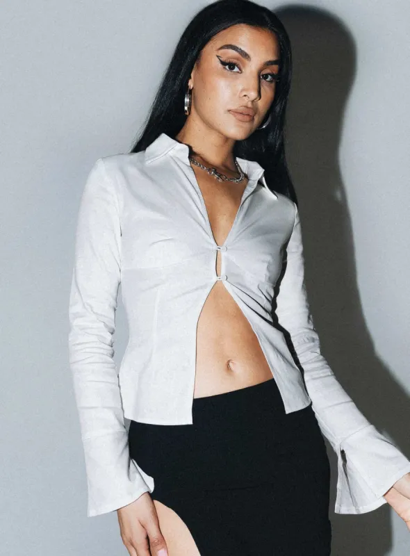 Belshaw Lace Up Back Shirt Ivory sold by Princess Polly