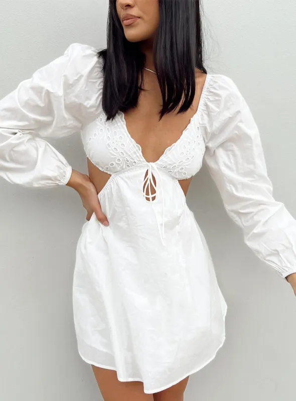 Elizer Long Sleeve Mini Dress White sold by Princess Polly