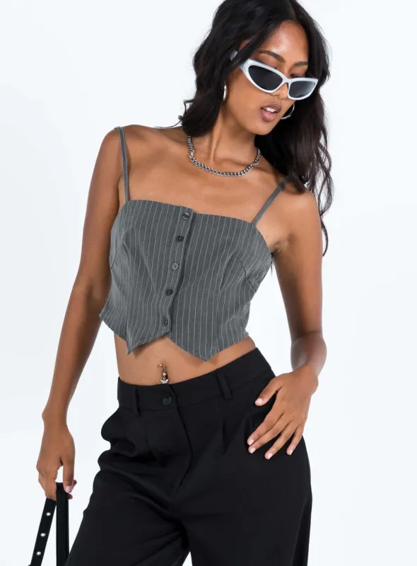 Motel Madian Top Pinstripe Grey sold by Princess Polly