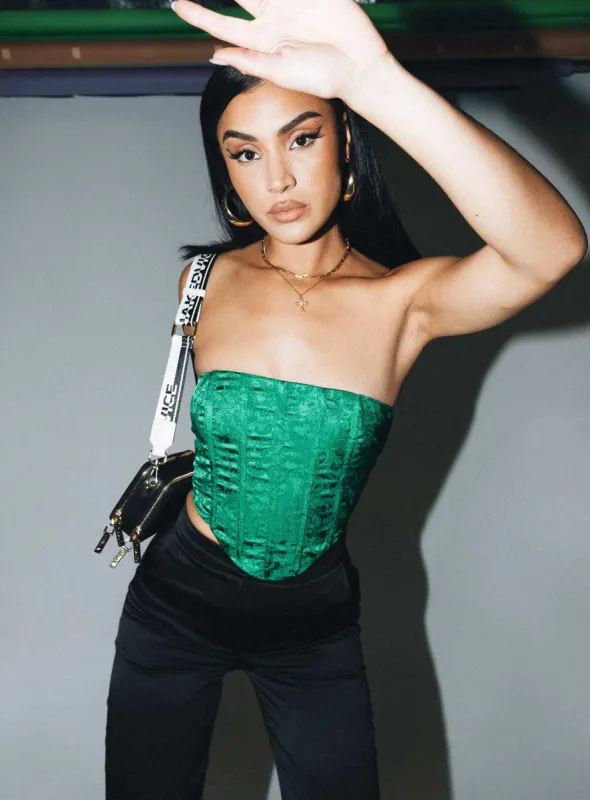 Armona Strapless Top Green sold by Princess Polly