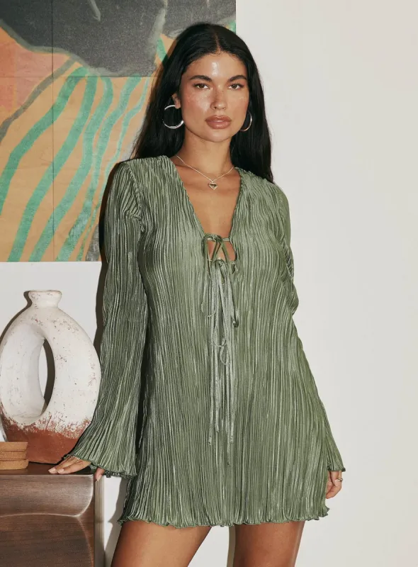 Malop Long Sleeve Mini Dress Sage sold by Princess Polly