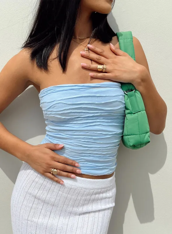 Cecile Strapless Top Blue sold by Princess Polly
