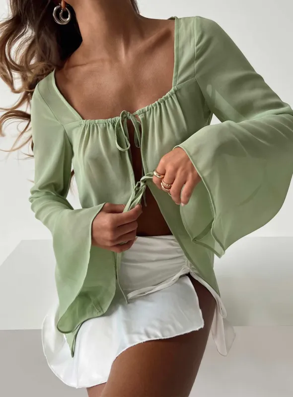 Avona Long Sleeve Top Green sold by Princess Polly