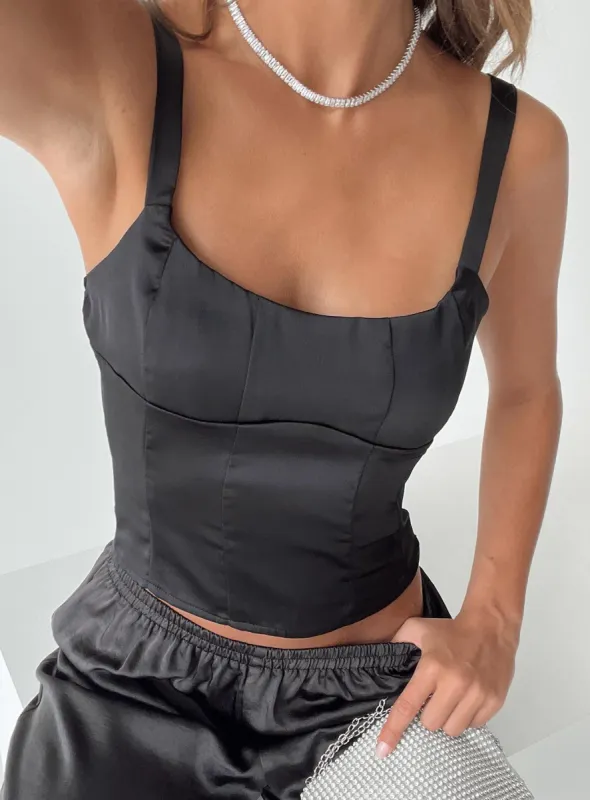 Golda Satin Corset Top Black sold by Princess Polly