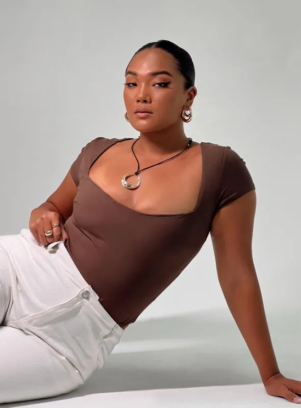 Nolan Short Sleeve Bodysuit Brown sold by Princess Polly