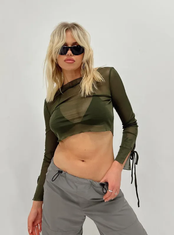 Cordil Long Sleeve Top Khaki sold by Princess Polly