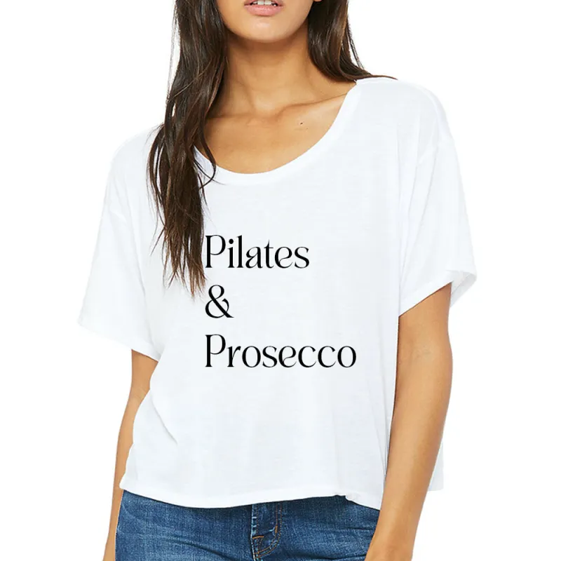 PILATES & PROSECCO [FLOWY BOXY TEE] sold by PRIVATE PARTY