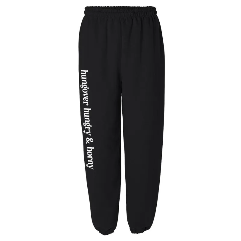 HUNGOVER HUNGRY & HORNY [SWEATPANTS] sold by PRIVATE PARTY