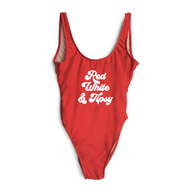 RED WHITE & TIPSY // NEW FONT  [SWIMSUIT] sold by PRIVATE PARTY