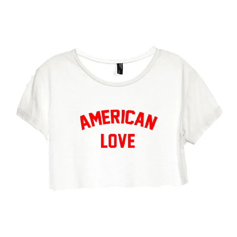 AMERICAN LOVE [DISTRESSED WOMEN'S CROP TEE] sold by PRIVATE PARTY
