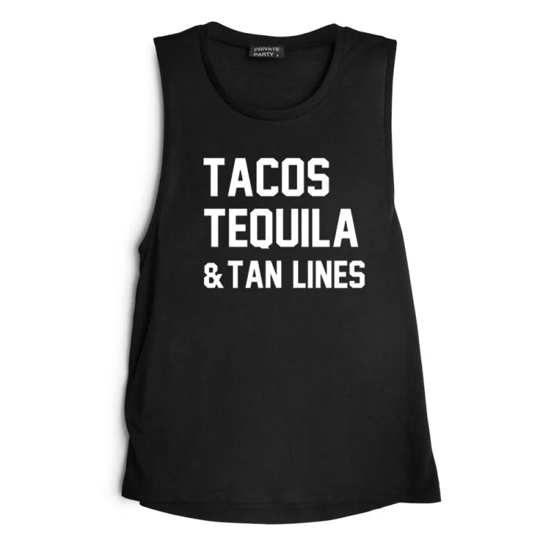 TACOS TEQUILA & TAN LINES [MUSCLE TANK] sold by PRIVATE PARTY