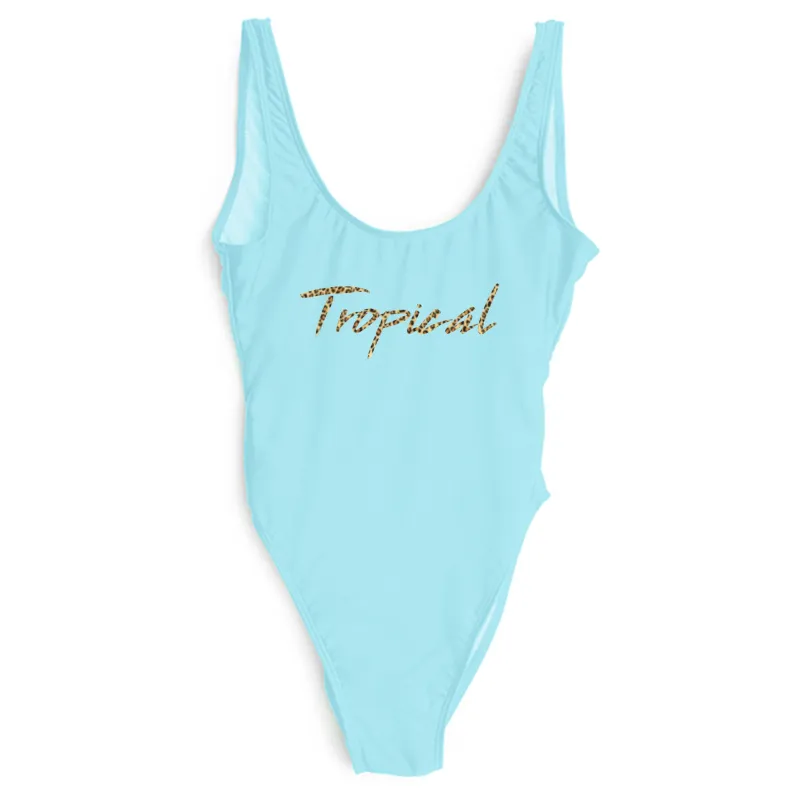 TROPICAL W/ CHEETAH TEXT TEXT [SWIMSUIT] sold by PRIVATE PARTY