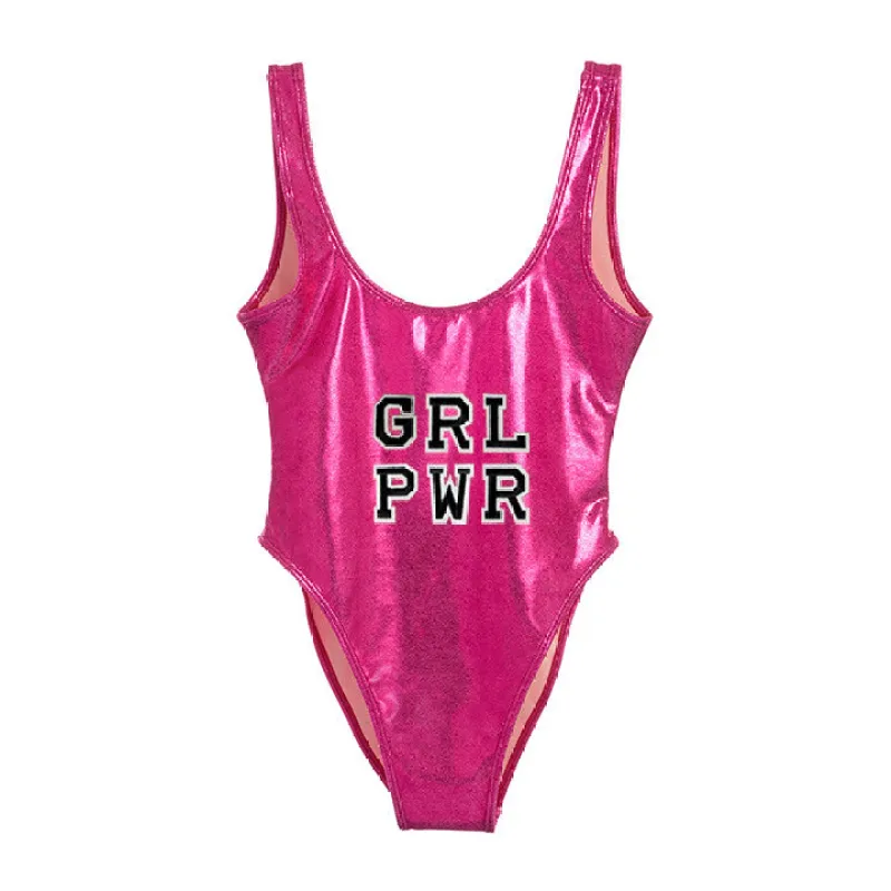 GRL PWR [FELT LETTER PATCH METALLIC SWIMSUIT] sold by PRIVATE PARTY