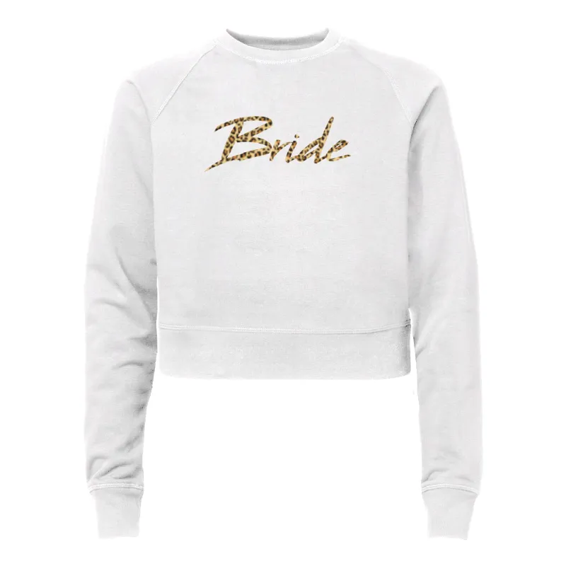 BRIDE W/ CHEETAH TEXT [WOMEN'S RAGLAN CROP CREWNECK SWEATSHIRT] made by PRIVATE PARTY