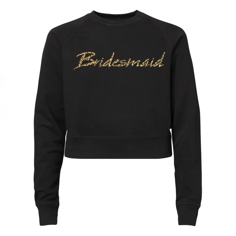 BRIDESMAID W/ SNAKESKIN TEXT [WOMEN'S RAGLAN CROP CREWNECK SWEATSHIRT] sold by PRIVATE PARTY