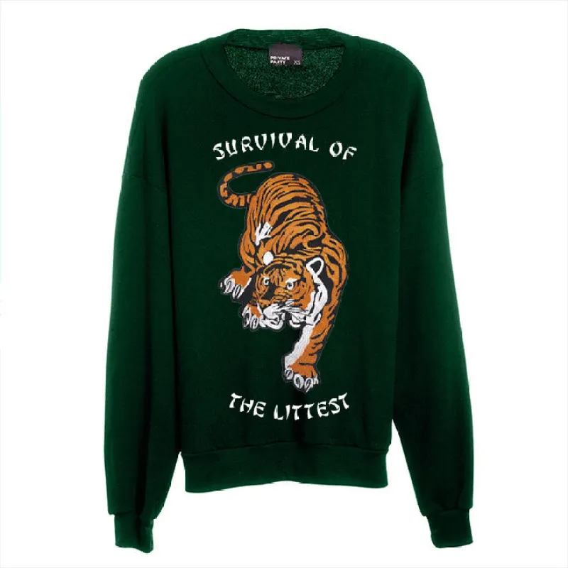 SURVIVAL OF THE LITTEST [UNISEX CREWNECK SWEATSHIRT W/ TIGER PATCH] sold by PRIVATE PARTY