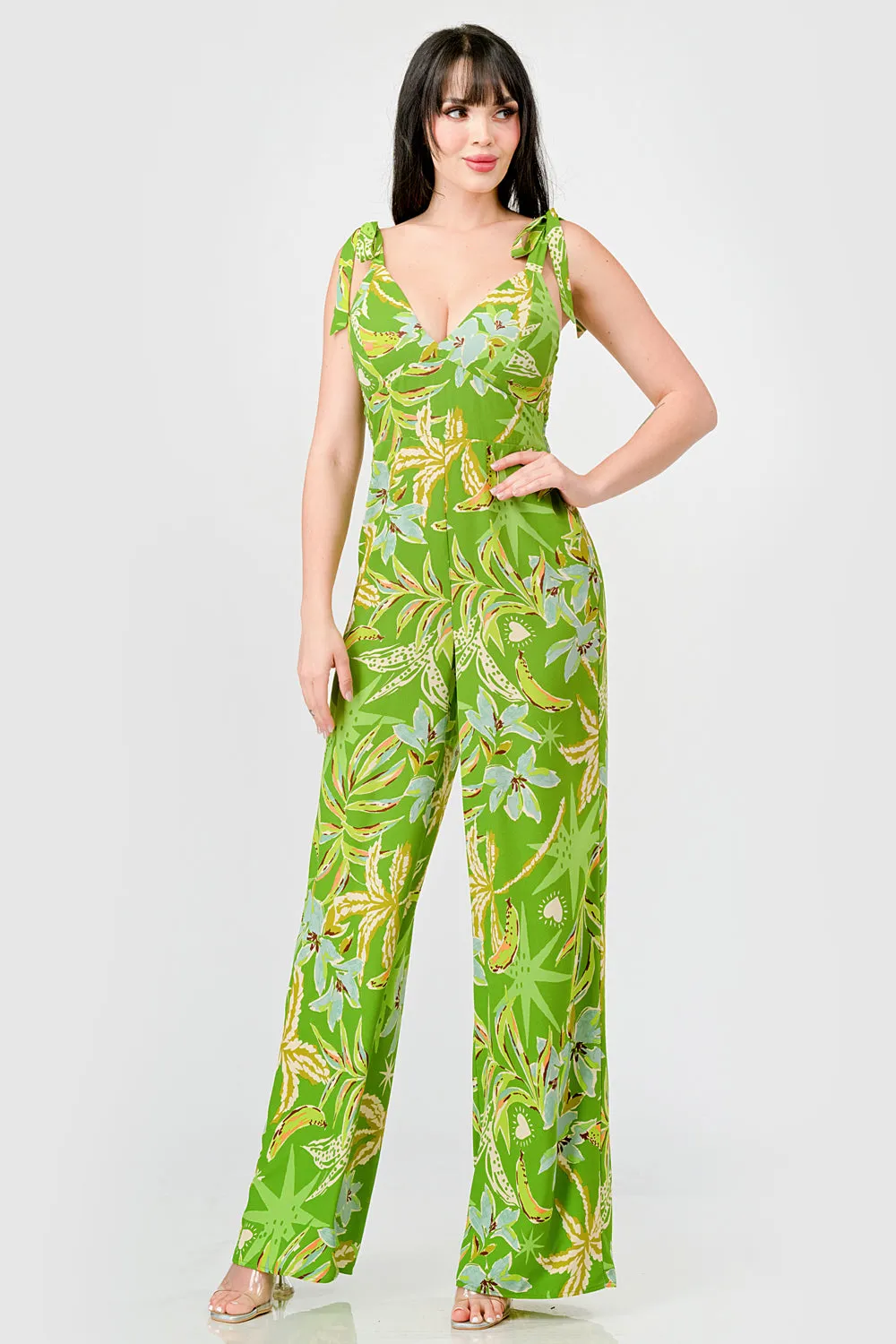 TROPICAL FLORAL SMOCKED BOW TIE STRAPS JUMPSUIT sold by privy product image thumbnail 5