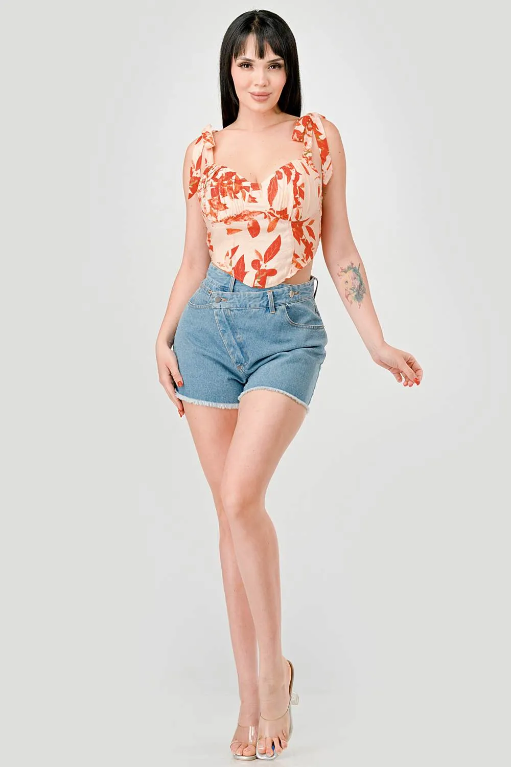 FLORAL SMOCKED SWEETHEART BOW STRAPS BUSTIER TOP sold by privy product image thumbnail 4