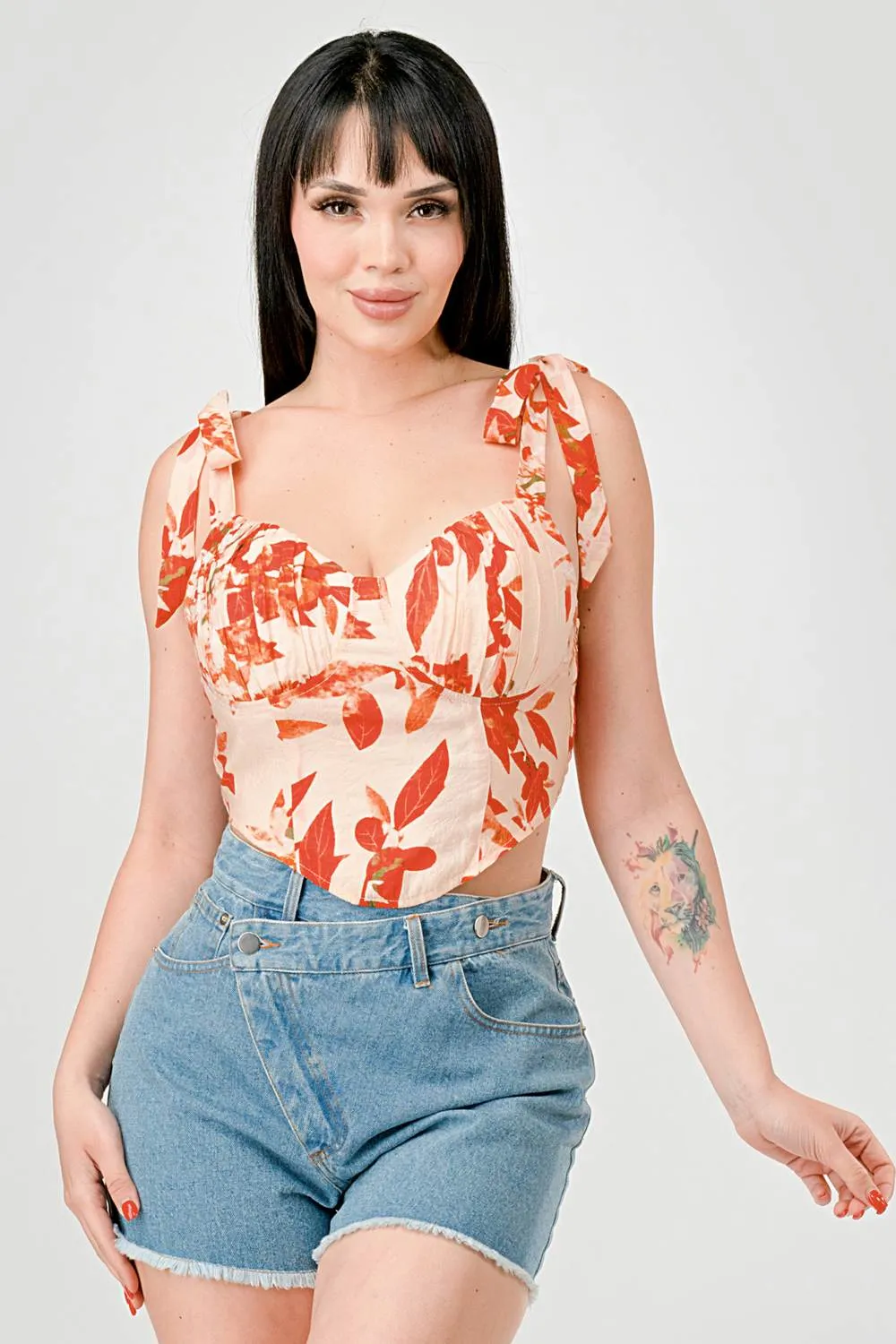 FLORAL SMOCKED SWEETHEART BOW STRAPS BUSTIER TOP sold by privy