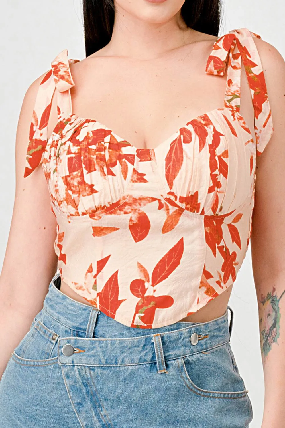 FLORAL SMOCKED SWEETHEART BOW STRAPS BUSTIER TOP sold by privy product image thumbnail 5