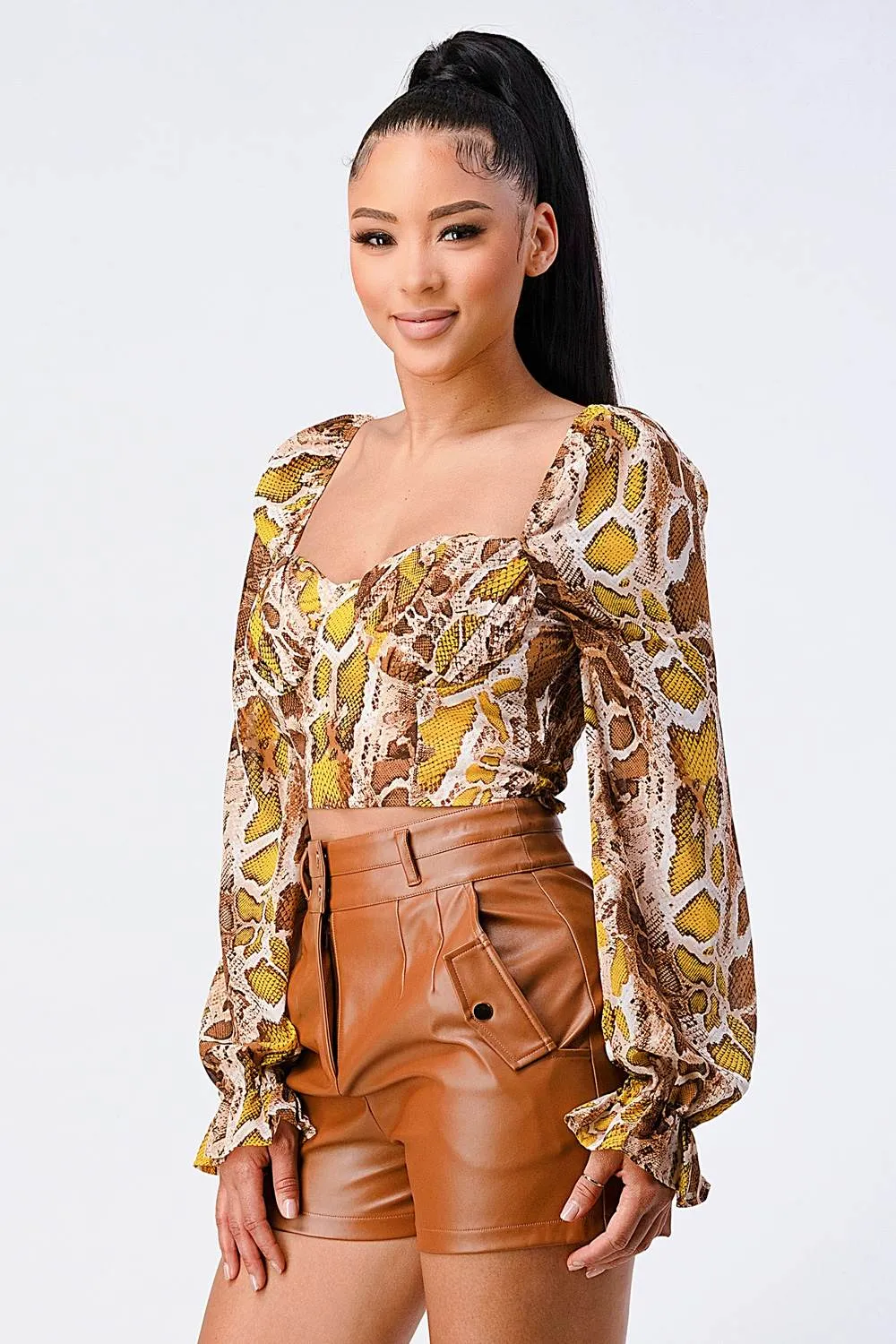 LUX SNAKE PRINT SMOCKED SWEETHEART TOP sold by privy product image thumbnail 2