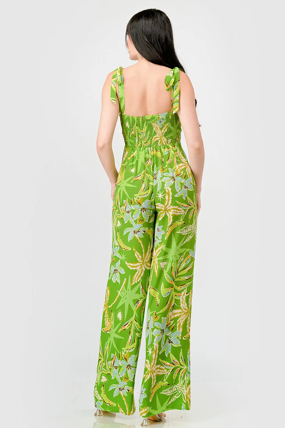 TROPICAL FLORAL SMOCKED BOW TIE STRAPS JUMPSUIT sold by privy product image thumbnail 4