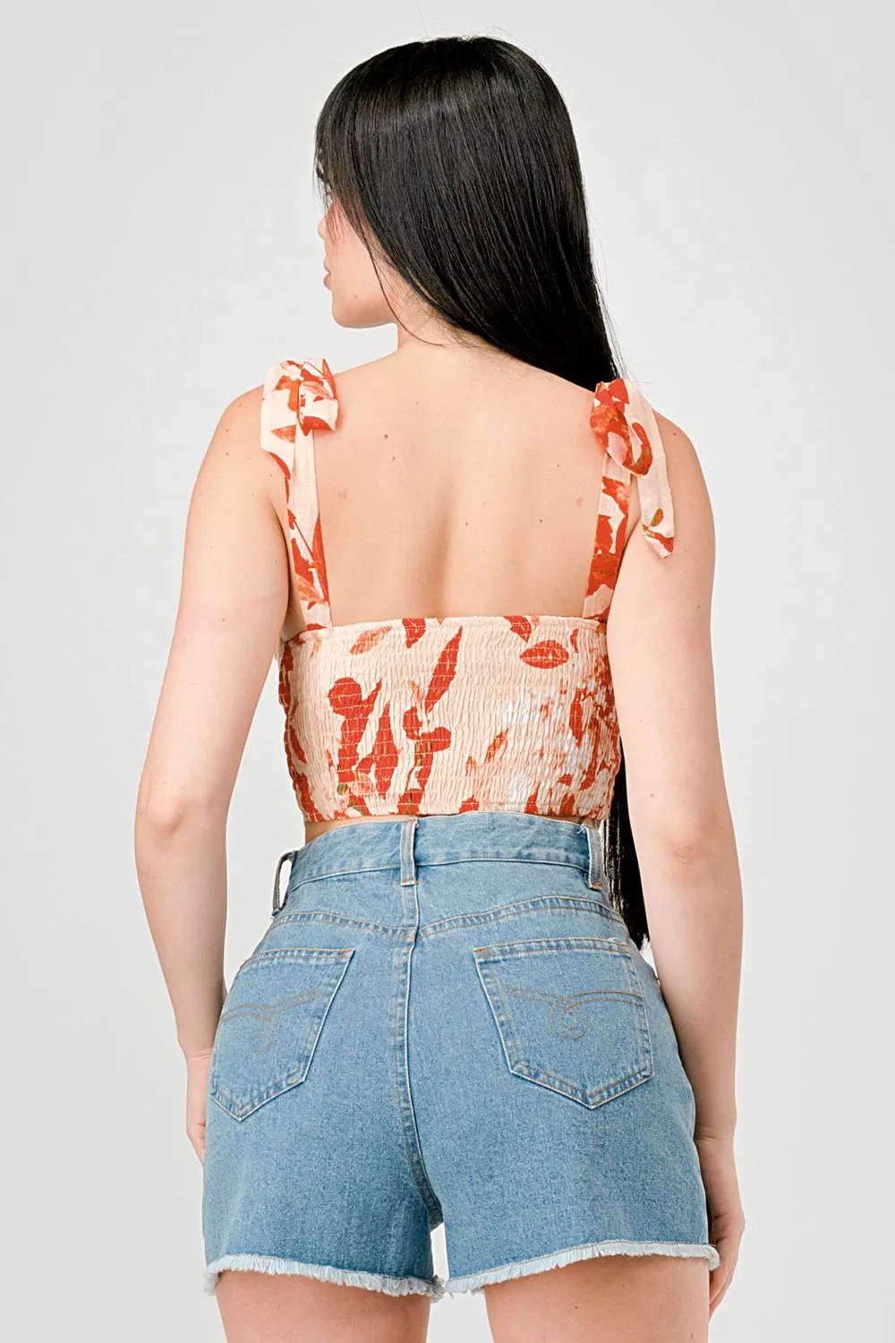 FLORAL SMOCKED SWEETHEART BOW STRAPS BUSTIER TOP sold by privy product image thumbnail 3