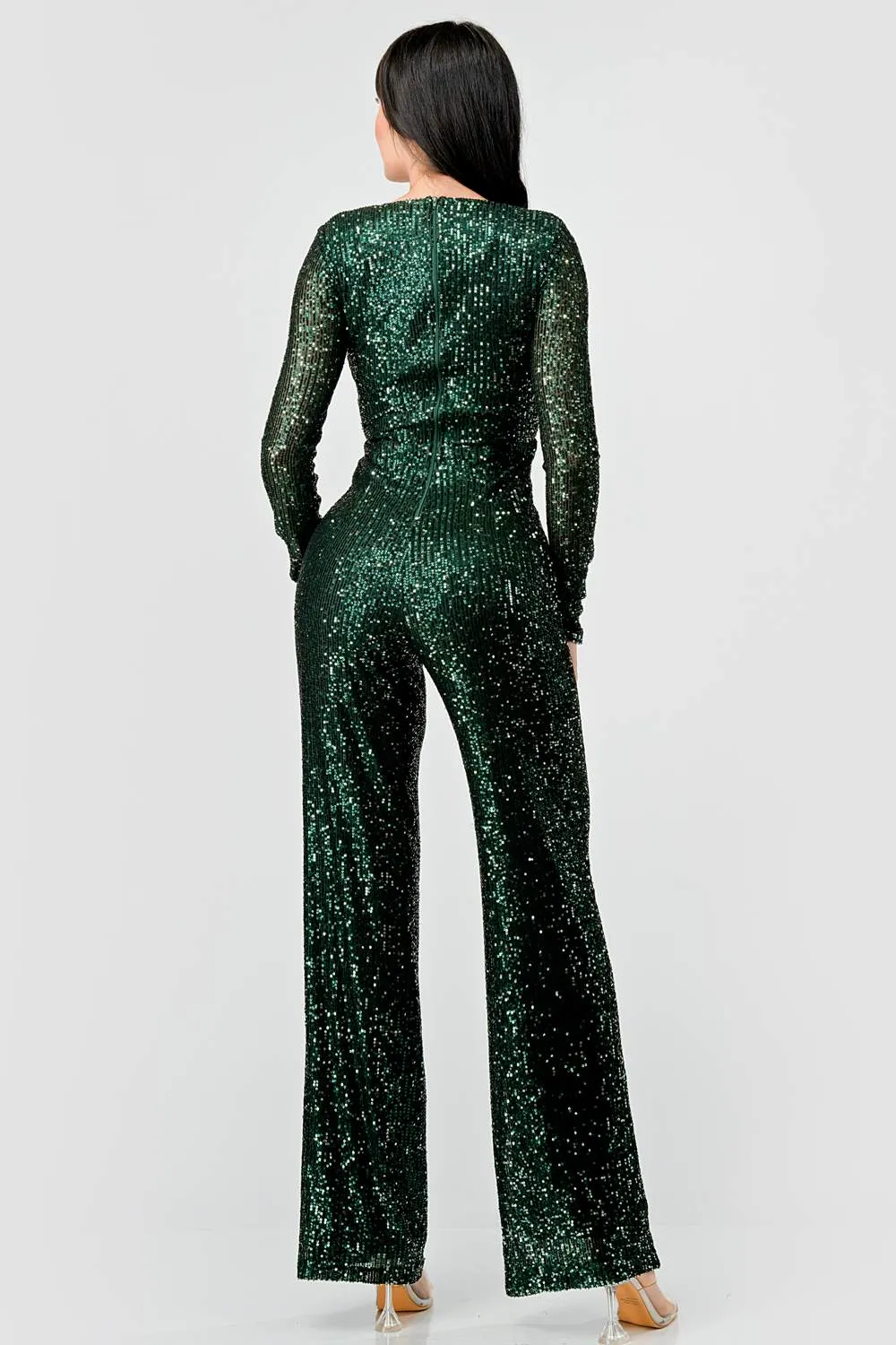 LUXE SEQUINS COWL NECK BODYCON WIDE LEGS JUMPSUIT sold by privy product image thumbnail 3