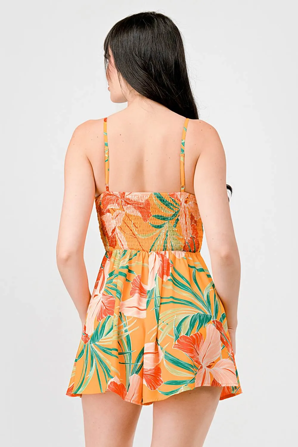 TROPICAL FLORAL SMOCKED SWEETHEART WIDE LEG ROMPER sold by privy product image thumbnail 4