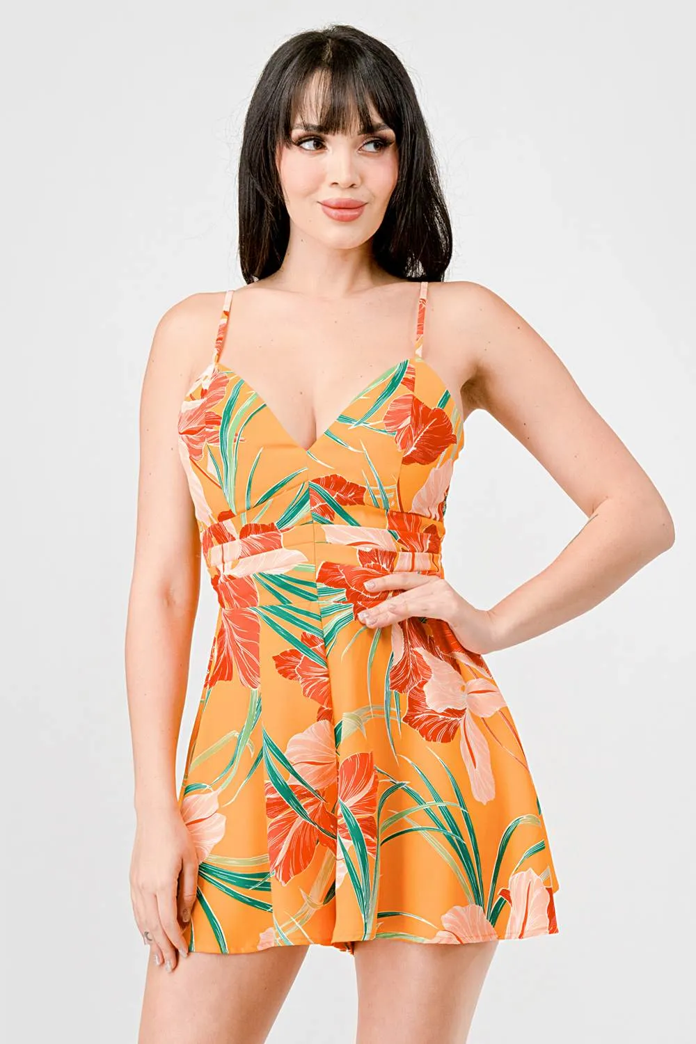 TROPICAL FLORAL SMOCKED SWEETHEART WIDE LEG ROMPER sold by privy product image thumbnail 2