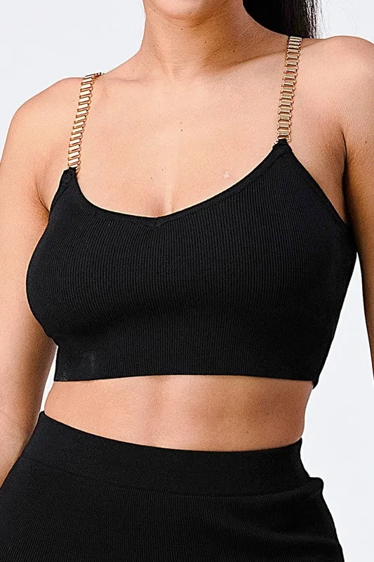 CHAIN SHOULDER DETAIL RIBBED CROP TOP sold by privy product image thumbnail 5