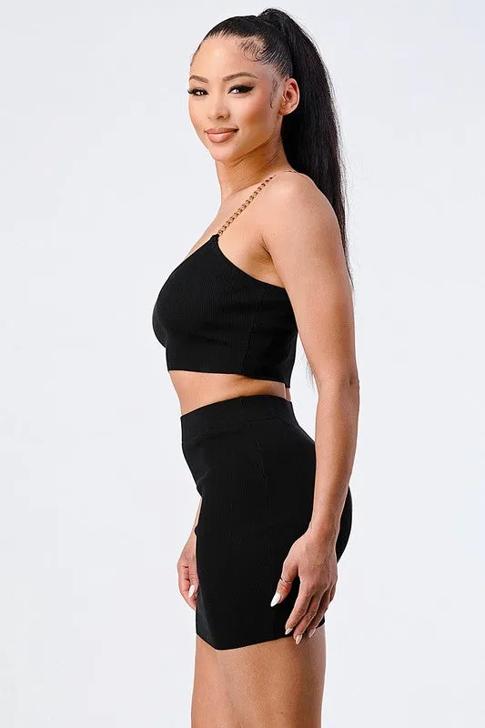 CHAIN SHOULDER DETAIL RIBBED CROP TOP sold by privy product image thumbnail 3