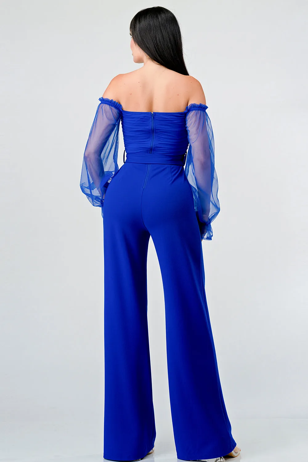 LUX SEE-THRU OFF SHOULDER RHINESTONE BELT JUMPSUIT sold by privy product image thumbnail 3