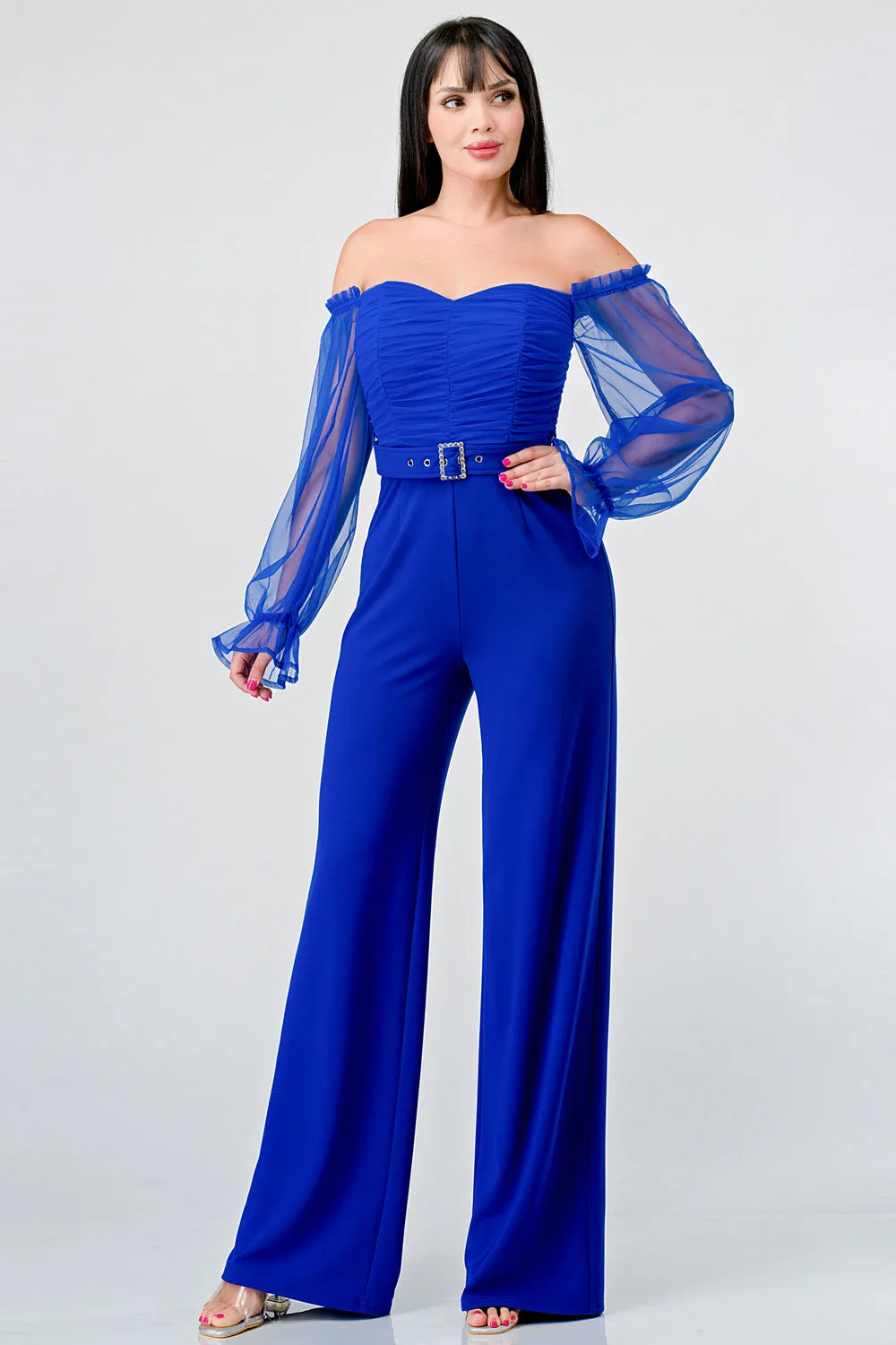 LUX SEE-THRU OFF SHOULDER RHINESTONE BELT JUMPSUIT sold by privy product image thumbnail 4