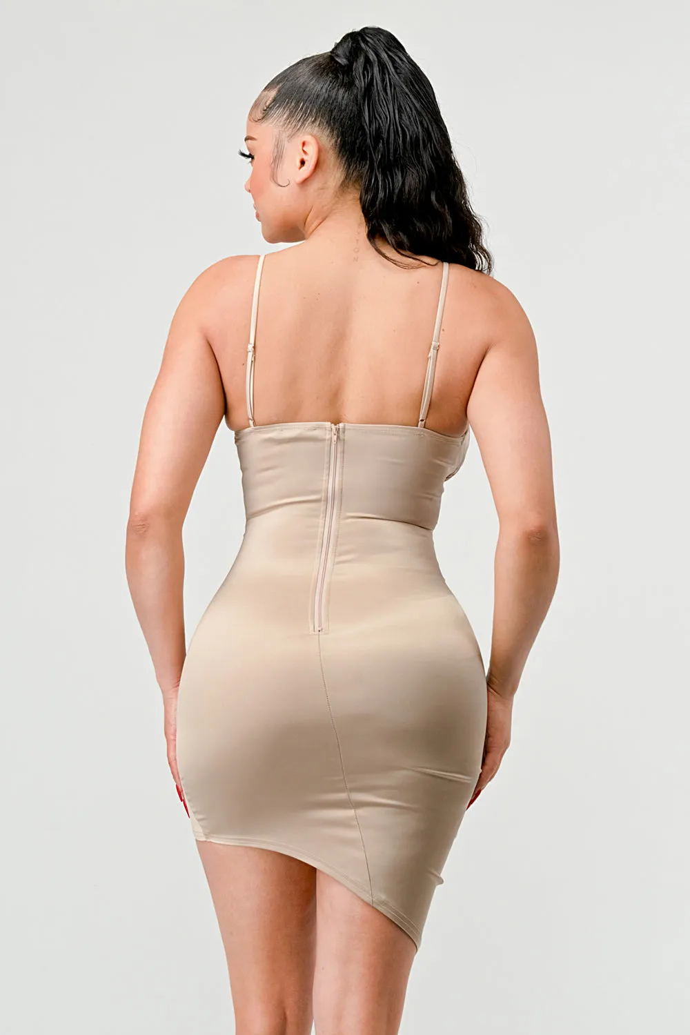 LUX STRETCH SATIN SWEETHEART WRAPPED MINI DRESS sold by privy product image thumbnail 3