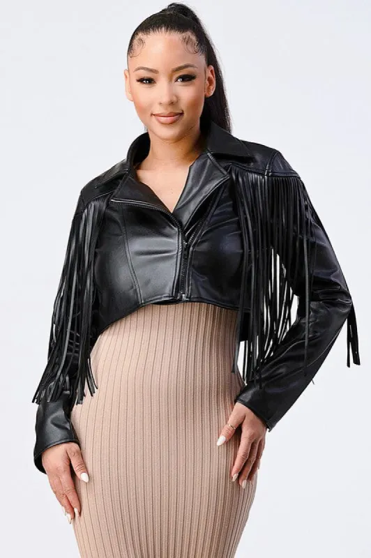 PU TASSEL RIDER JACKET sold by privy