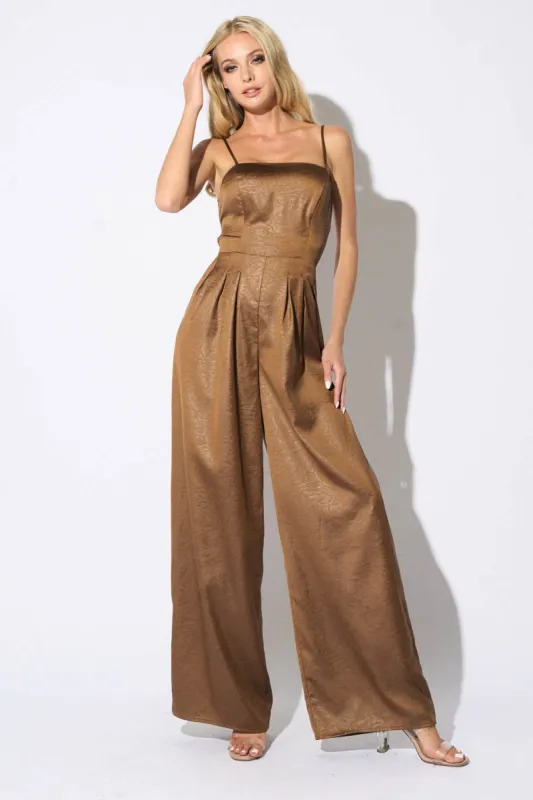 LUXE SHINY STRETCH WOVEN WIDE LEGS JUMPSUIT sold by privy
