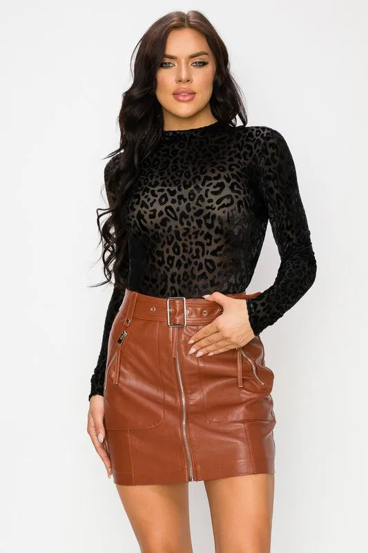 SOFT VELVET FLOCKING LEOPARD PRINT BODYSUIT TOP sold by privy