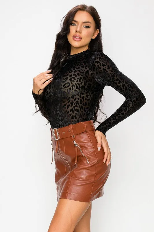 SOFT VELVET FLOCKING LEOPARD PRINT BODYSUIT TOP sold by privy product image thumbnail 2