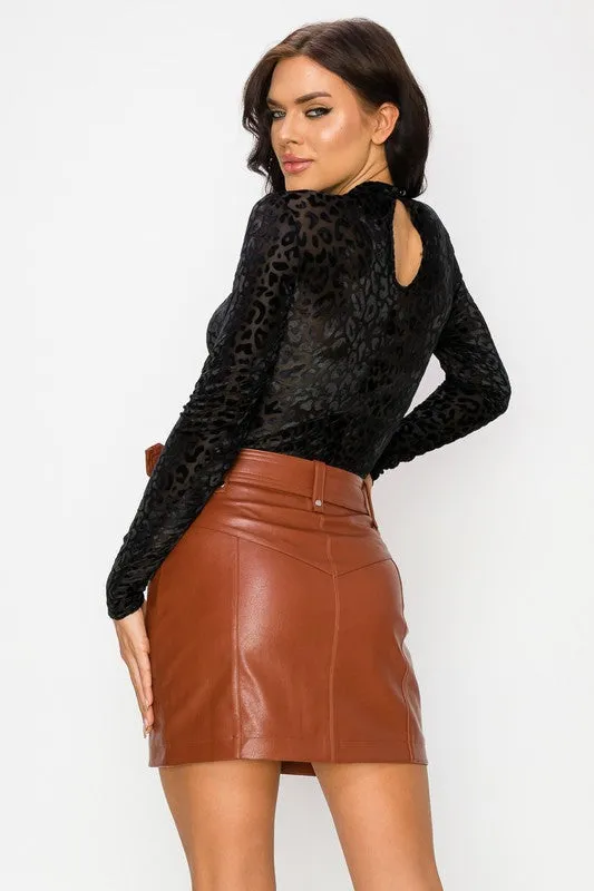 SOFT VELVET FLOCKING LEOPARD PRINT BODYSUIT TOP sold by privy product image thumbnail 3