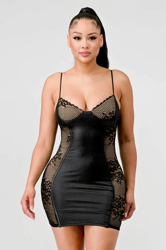 SEXY COATING CONTRAST LACE SWEETHEART MINI DRESS sold by privy