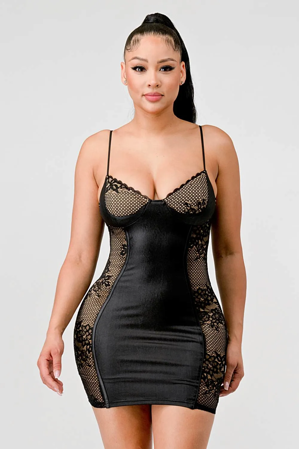 SEXY COATING CONTRAST LACE SWEETHEART MINI DRESS sold by privy