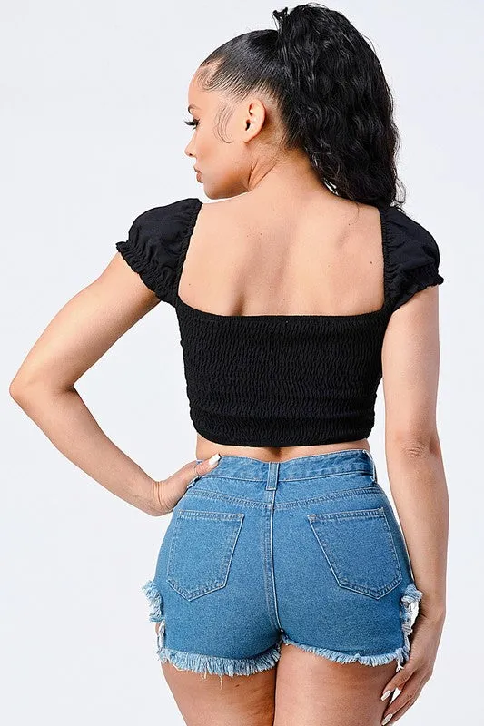 CHIC RUCHED WOVEN ZIP-UP CROPPED TOP sold by privy product image thumbnail 3