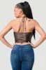 PT41555B-W / SEXY STRETCH COATED KNIT RUCHED HALTER CROP TOP sold by privy