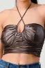 PT41555B-W / SEXY STRETCH COATED KNIT RUCHED HALTER CROP TOP sold by privy